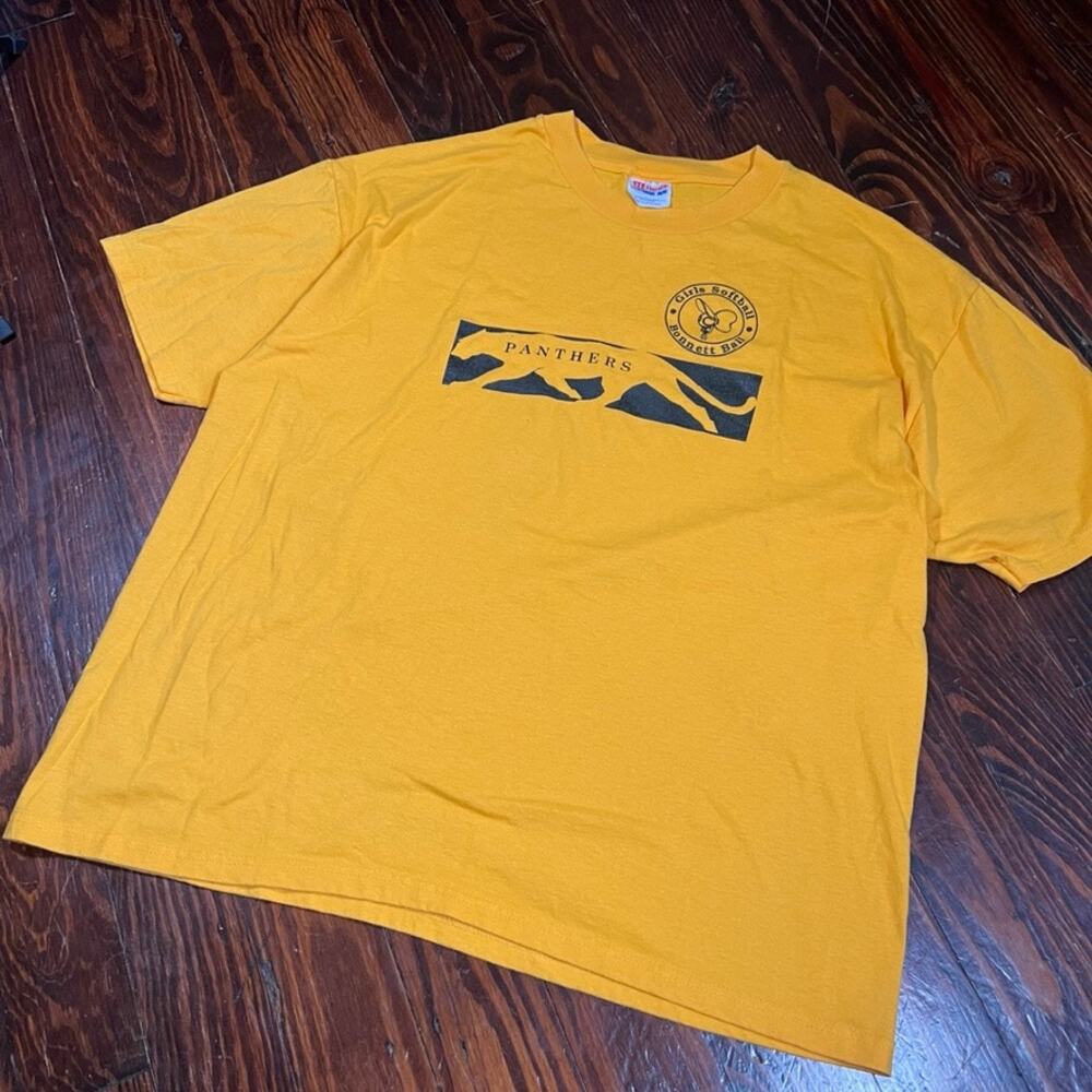 Hanes XL Y2K Panthers Graphic T Shirt Yellow Regular